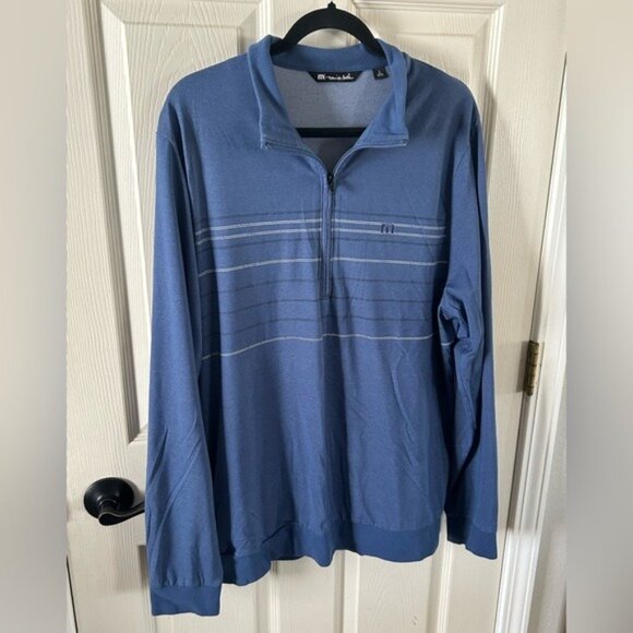 Travis Mathew Golf Blue Half Zip Pullover Athletic Sporty Zippered Pockets Sz Lg - Picture 15 of 16